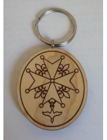 Porte clés croix huguenote en bois 4, 5 cm
