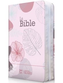 Bible Segond 21 compacte couverture souple toilée illustrée rose avec fermeture éclair Ref 12279