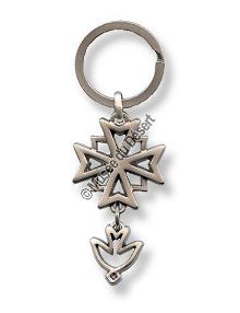  Porte-clés croix huguenote métal argenté satiné mat