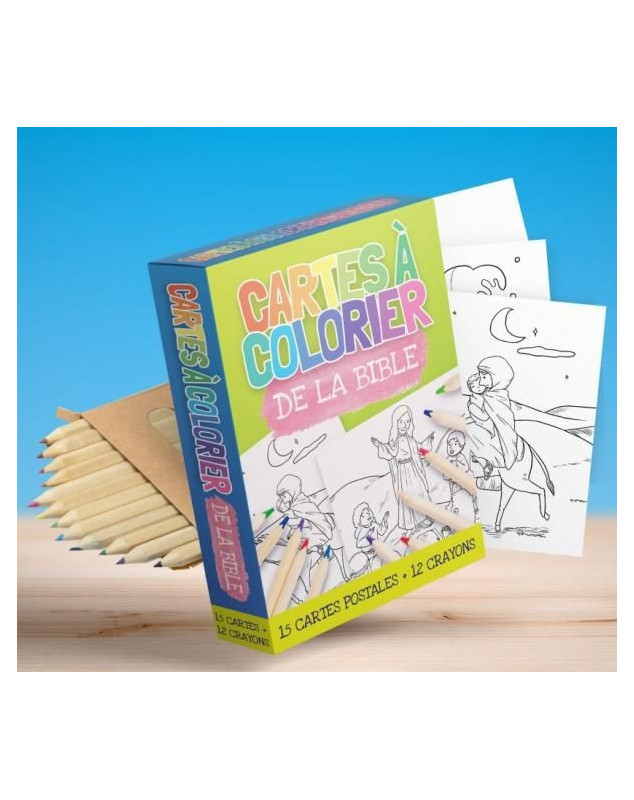 Coffret 15 cartes à colorier de la Bible avec crayons !