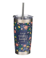 Mug  de voyage en acier inoxydable Everything Beautiful - Eccl 3 :11  avec paille réutilisable