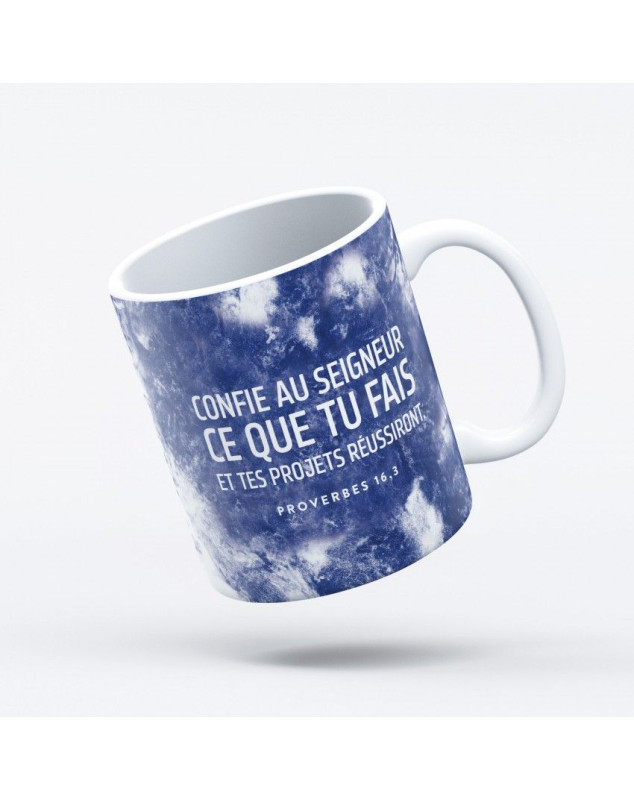 Mug marbre "Confie au Seigneur ce que tu fais et tes projets réussiront" Pr 16.3