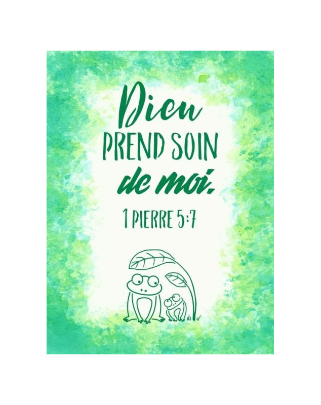 Tableau aquarelle enfant "Dieu prend soin de moi. 1 Pierre 5:7"