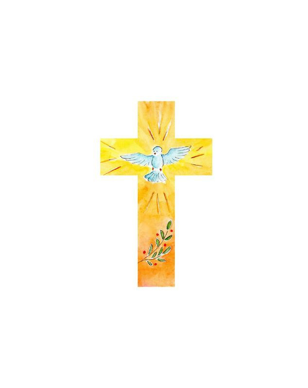 Croix en bois : colombe, olivier