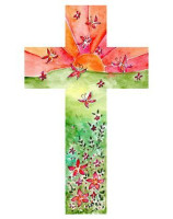 Croix en bois : papillons rouge