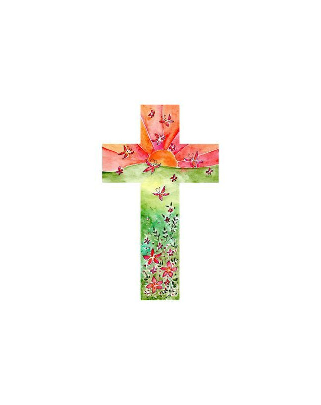 Croix en bois : papillons rouge