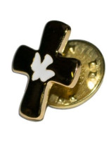 Pin croix dorée, colombe blanche