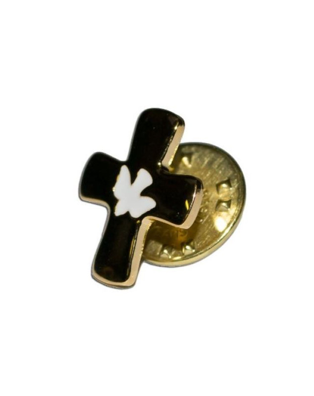 Pin croix dorée, colombe blanche