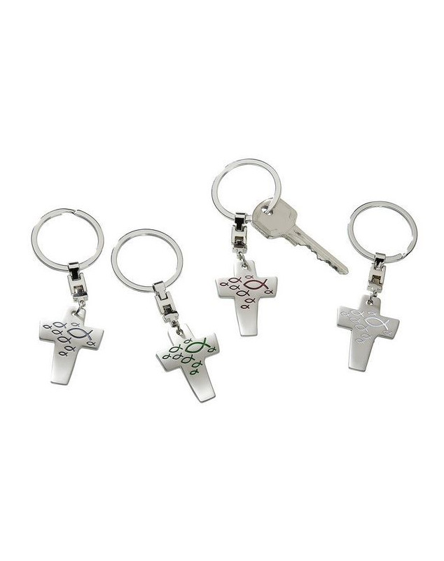 Porte-clé croix ichtus métal poli 9.5 cm - Librairie 7 ici
