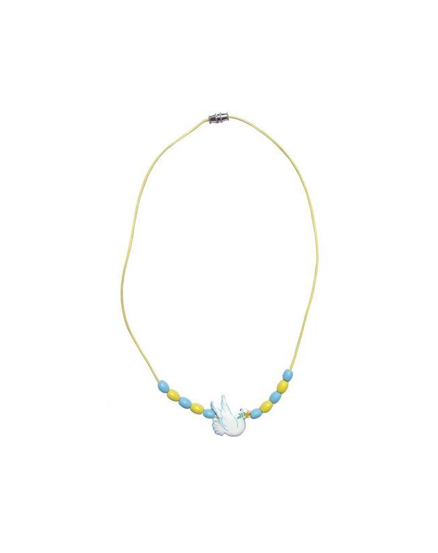 Collier colombe bleu et jaune - Librairie 7 ici