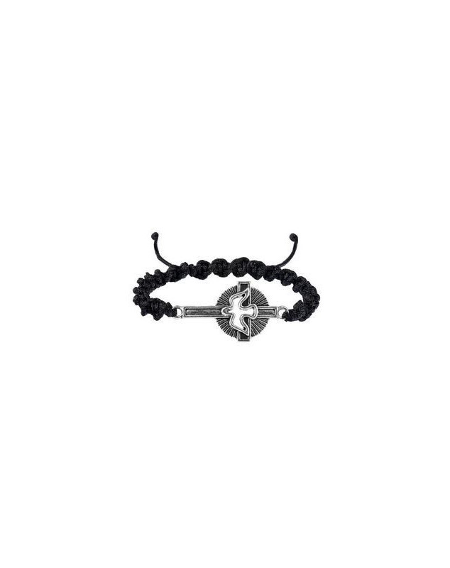 Bracelet croix Saint Esprit sur corde noir