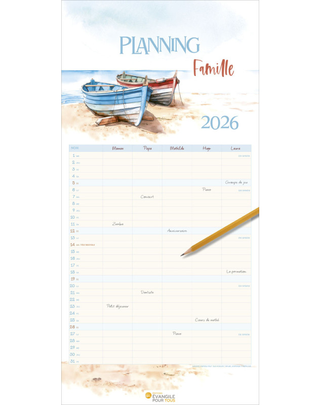 Calendrier Planning Famille 2026 - Librairie 7 ici Calendrier Planning Famille 2026 - Librairie 7 ici