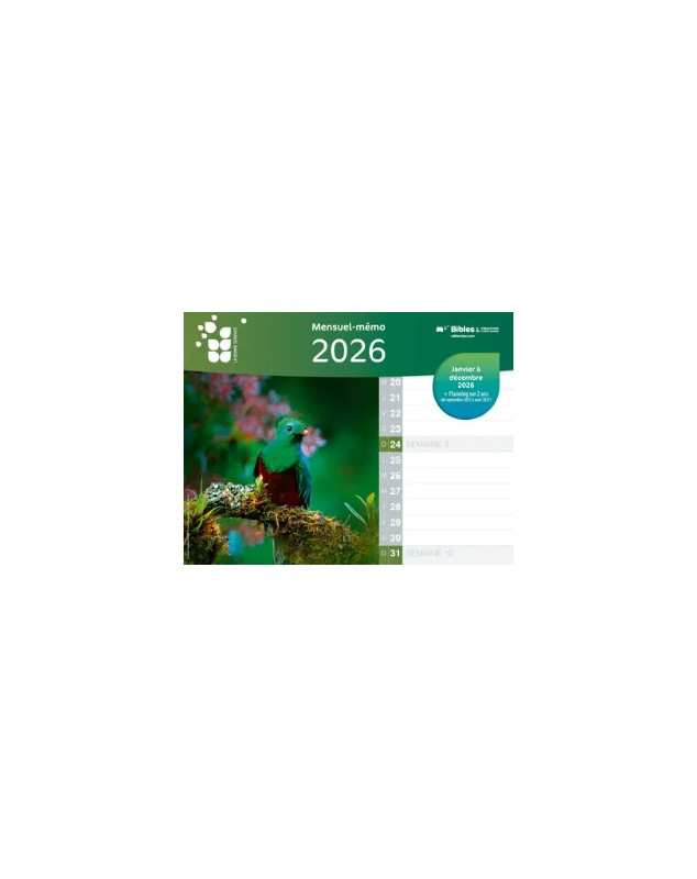 Calendrier mensuel mémo de janvier à décembre 2026 - Librairie 7 ici