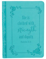 LuxLeather journal - Couverture souple turquoise - She is clothed with strenght