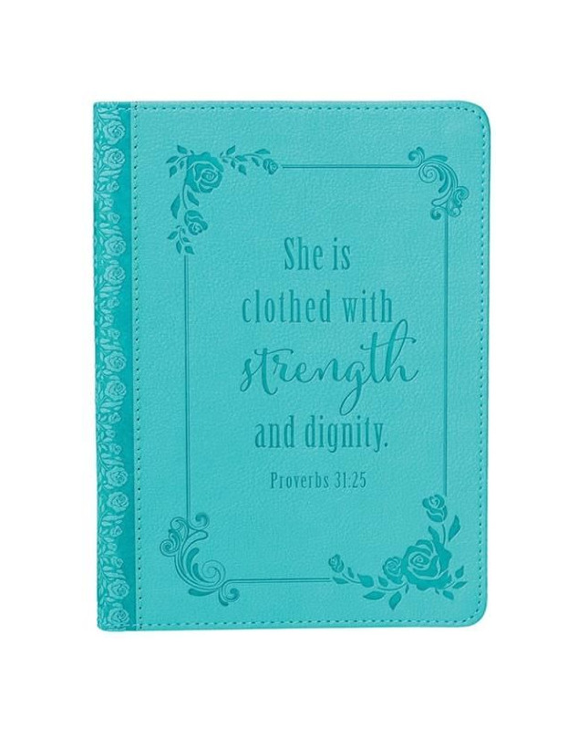LuxLeather journal - Couverture souple turquoise - She is clothed with strenght