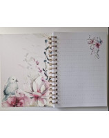 Carnet A6 spirales décor oiseau et fleurs roses