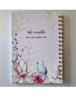 Carnet A6 spirales décor oiseau et fleurs roses