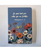 Carnet A5 à couverture rigide bleue à fleurs avec fermeture élastique et marque-pages