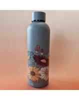 Bouteille isotherme grise fleurs colorées