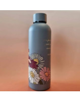 Bouteille isotherme grise fleurs colorées