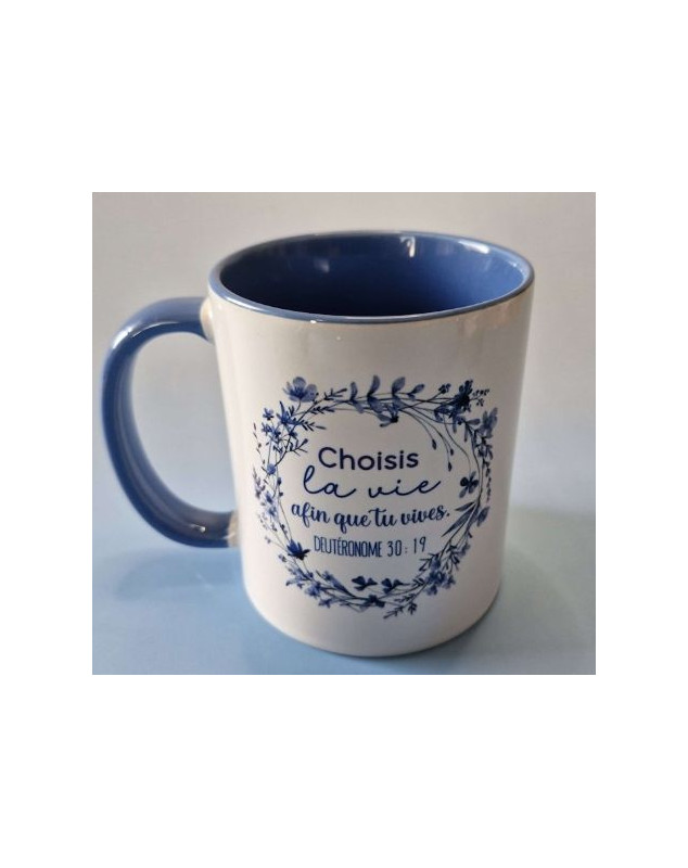 Mug bleu couronne de fleurs - Librairie 7ici