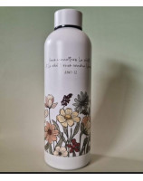 Bouteille isotherme blanche fleurs et papillons