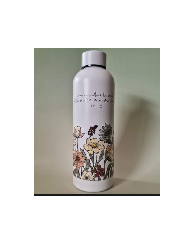 Bouteille isotherme blanche fleurs et papillons