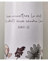 Bouteille isotherme blanche fleurs et papillons