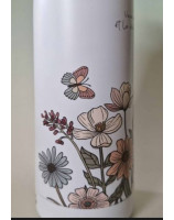 Bouteille isotherme blanche fleurs et papillons
