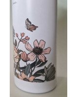 Bouteille isotherme blanche fleurs et papillons