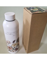 Bouteille isotherme blanche fleurs et papillons