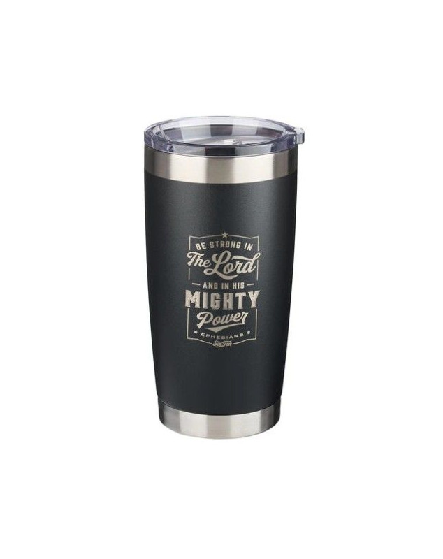 Mug  de voyage en acier inoxydable Be strong with the Lord -  avec paille réutilisable