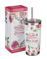 Mug  de voyage en acier inoxydable Bless You and Keep  -  avec paille réutilisable