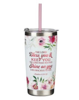 Mug  de voyage en acier inoxydable Bless You and Keep  -  avec paille réutilisable