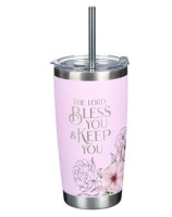 Mug  de voyage en acier inoxydable Bless You and Keep  -  avec paille réutilisable