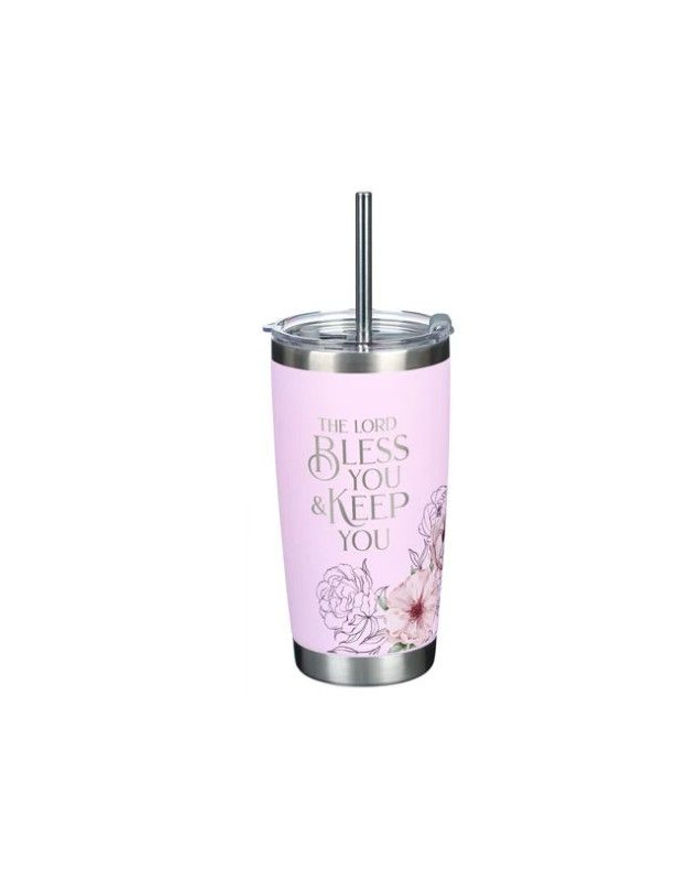 Mug  de voyage en acier inoxydable Bless You and Keep  -  avec paille réutilisable