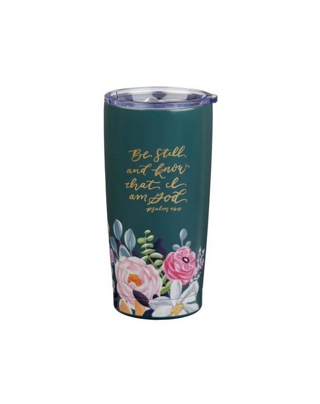 Mug  de voyage en acier inoxydable Be Still Bleu Sarcelle - Psaume 46-10