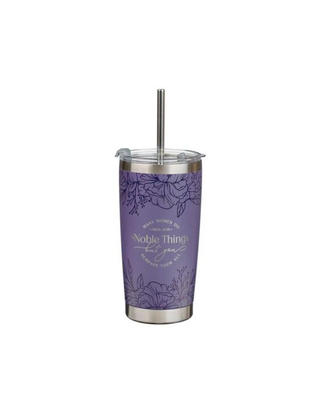 Mug  de voyage en acier inoxydable Noble Things Lavande   -  avec paille réutilisable