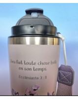 Mug isotherme rose clair fleurs - Librairie chrétienne 7ici