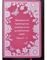 Carnet A5 à couverture rigide fuschia à fleurs et papillons avec fermeture élastique et marque-pages