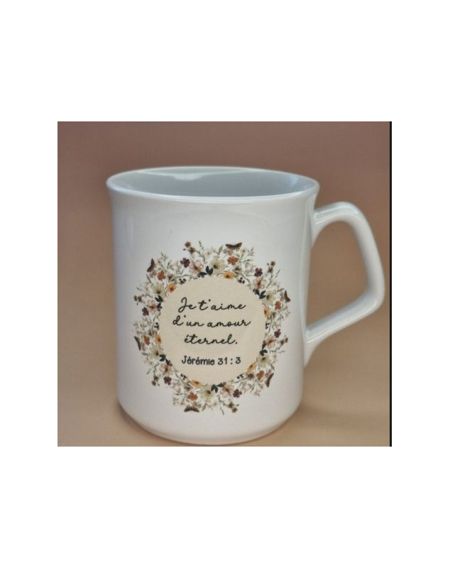 Mug bleu couronne de fleurs