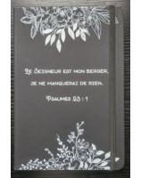 Carnet A5 à couverture rigide noire à fleurs avec fermeture élastique et marque-pages