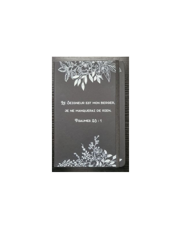 Carnet A5 à couverture rigide noire à fleurs avec fermeture élastique et marque-pages