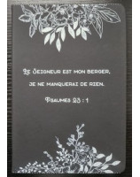 Carnet A5 à couverture rigide noire à fleurs avec fermeture élastique et marque-pages