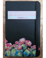 Carnet A6 à couverture rigide noire cactus avec fermeture élastique et marque-pages