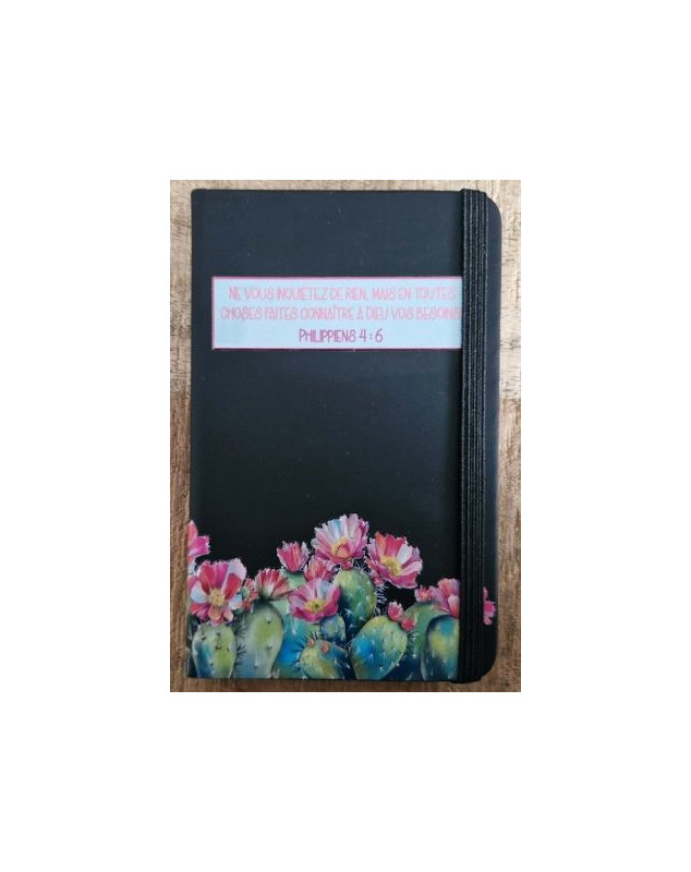 Carnet A6 à couverture rigide noire cactus avec fermeture élastique et marque-pages