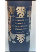 Bouteille isotherme bleu foncé feuillage