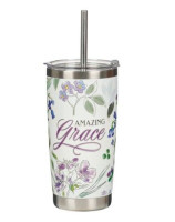 Mug  de voyage en acier inoxydable Amazing Grace - avec paille réutilisable - Purple florral