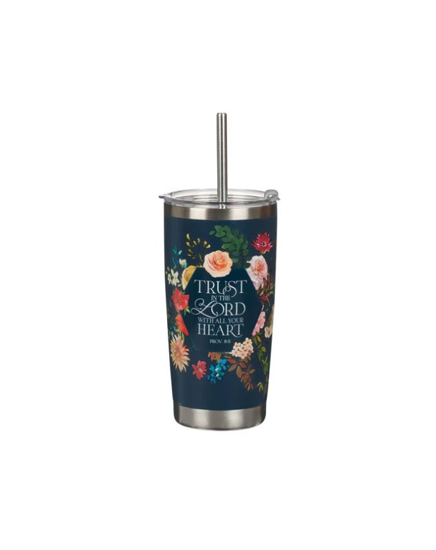 Mug  de voyage en acier inoxydable Trust in to the Lord  -  avec paille réutilisable