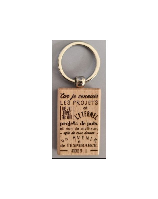 Porte-clés bois rectangulaire - Librairie chrétienne 7ici